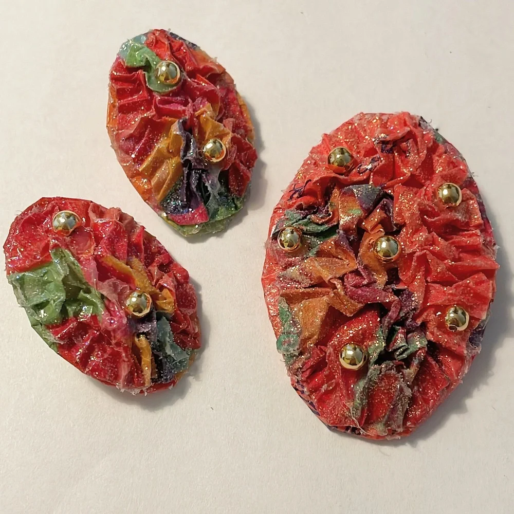 Vintage handmade pink glitter matching earring brooch set